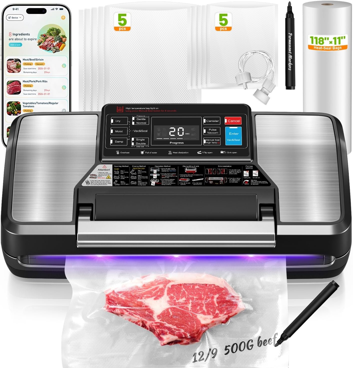 95Kpa Vacuum Sealer Machine for Food with Bags