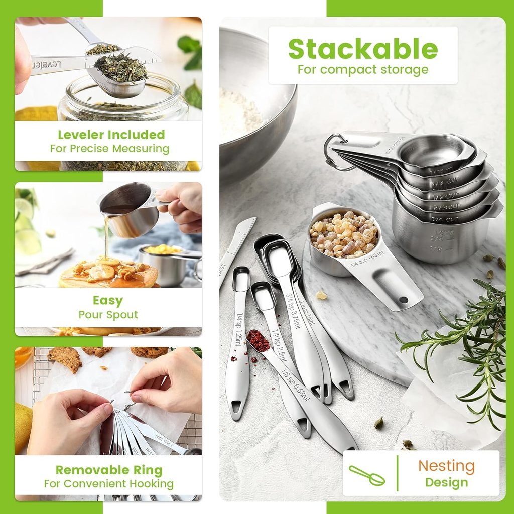 Stainless Steel Measuring Cups and Spoons Sets