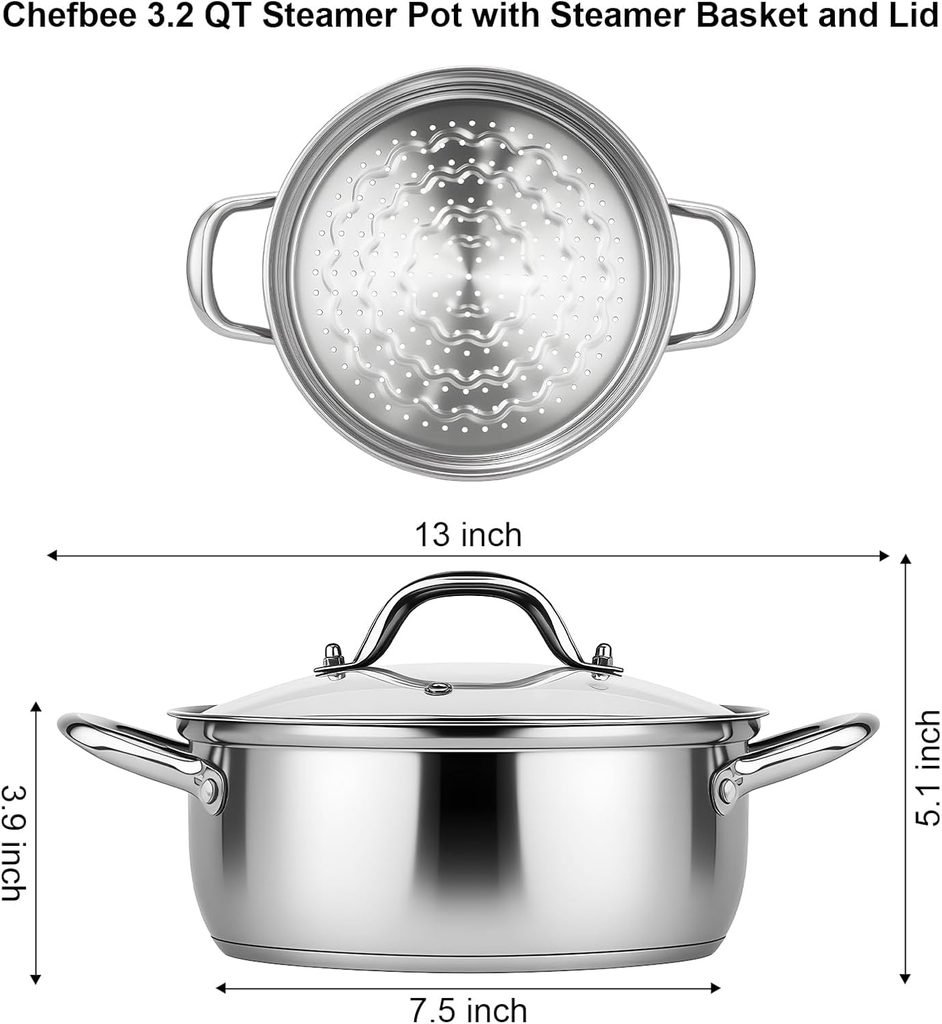 Stainless Steel Steamer Pot 3.2QT 2