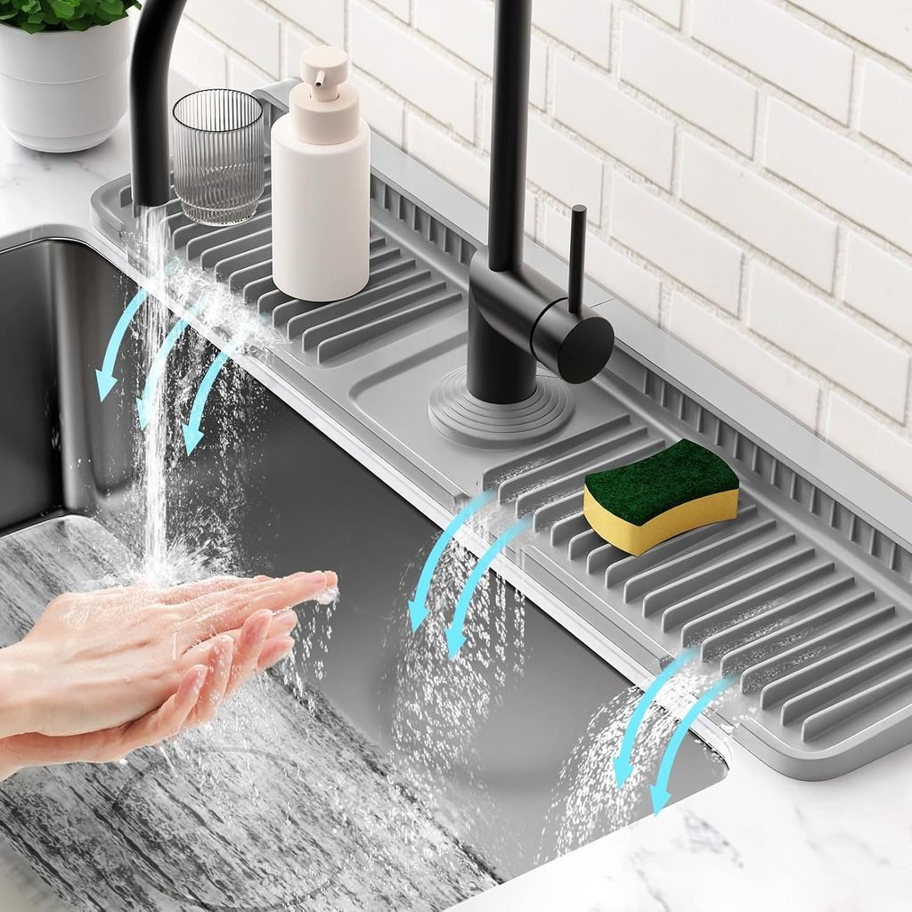 Longer Faucet Mat for Kitchen Sink Water Splash Guard Behind Faucet