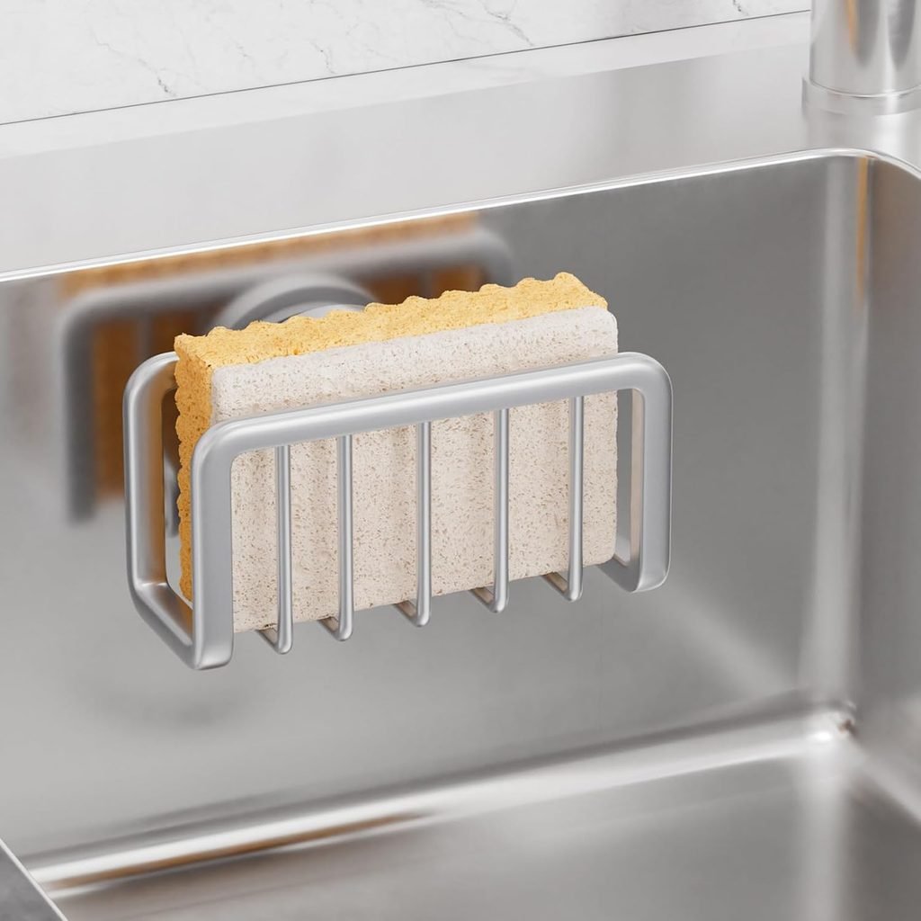 Rustproof Sponge Holder for Kitchen Sink with Suction Cup Silver