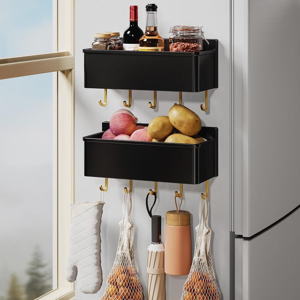 Magnetic Spice Rack for Refrigerator with Optional Hooks