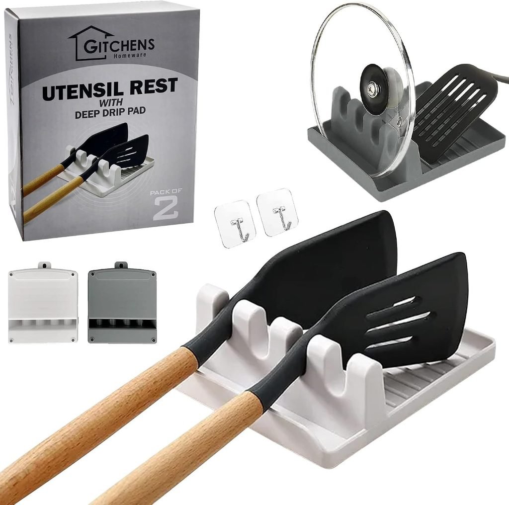 Premium Utensil And Spoon Rest with Deep Drip Pad And Pot